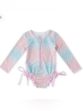 NWOT! Swoon Baby Mermaid Scale Zip Front Swimsuit - Pastel Pink & Blue